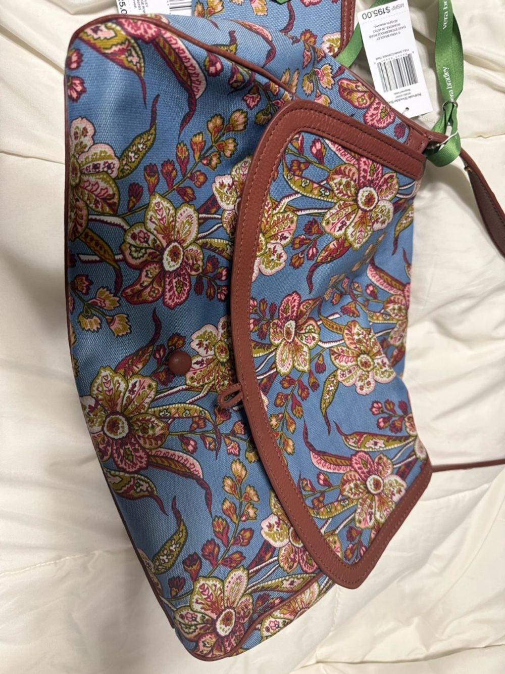 Vera Bradley Blue Floral Hobo with Brown Trim and matching wallet